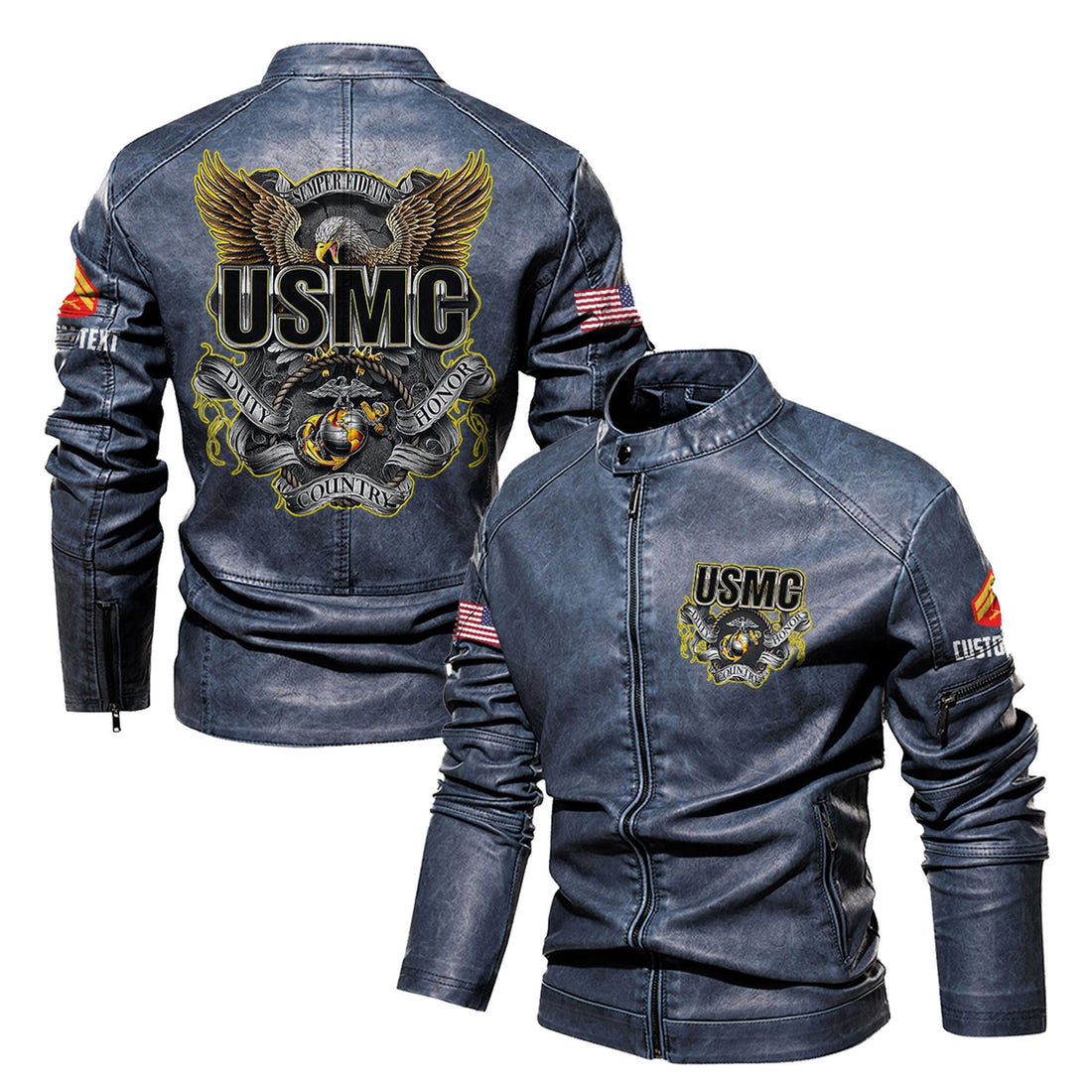 Premium Custom USMC Veteran Leather Jacket VPVC702310, Gifts For Marine Veteran, Gifts On Father's Day, Veterans Day.