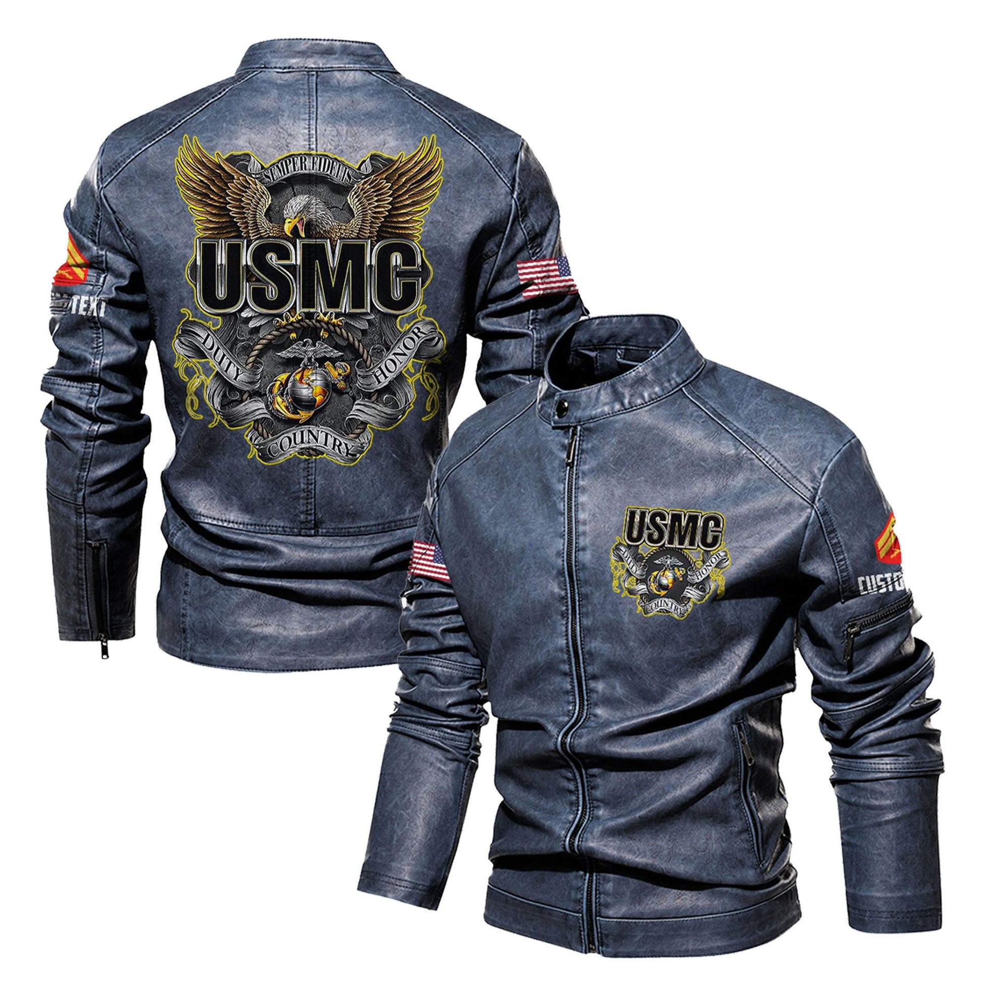 Premium Custom USMC Veteran Leather Jacket VPVC702310, Gifts For Marine Veteran, Gifts On Father's Day, Veterans Day.