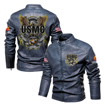 Premium Custom USMC Veteran Leather Jacket VPVC702310, Gifts For Marine Veteran, Gifts On Father's Day, Veterans Day.