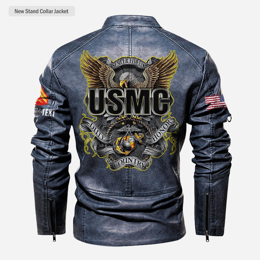 Premium Custom USMC Veteran Leather Jacket VPVC702310, Gifts For Marine Veteran, Gifts On Father's Day, Veterans Day.