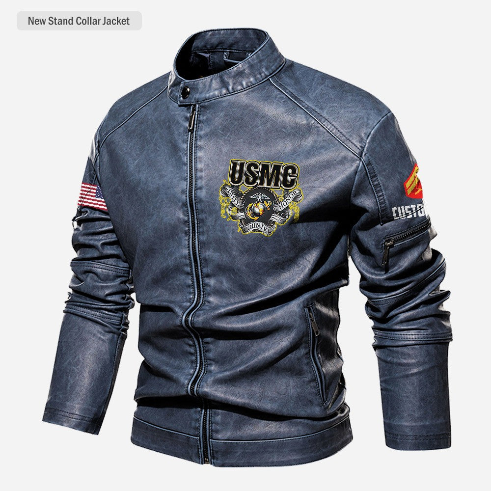 Premium Custom USMC Veteran Leather Jacket VPVC702310, Gifts For Marine Veteran, Gifts On Father's Day, Veterans Day.