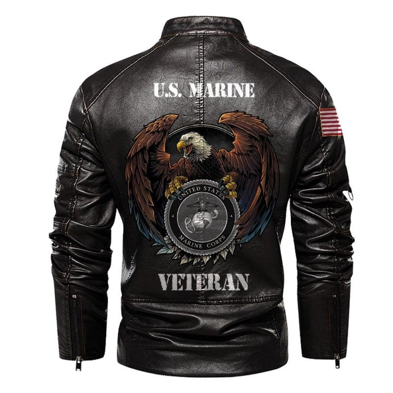 Premium USMC Veteran Leather Jacket VPVC702312, Gifts For Marine Veteran, Gifts On Father's Day, Veterans Day.