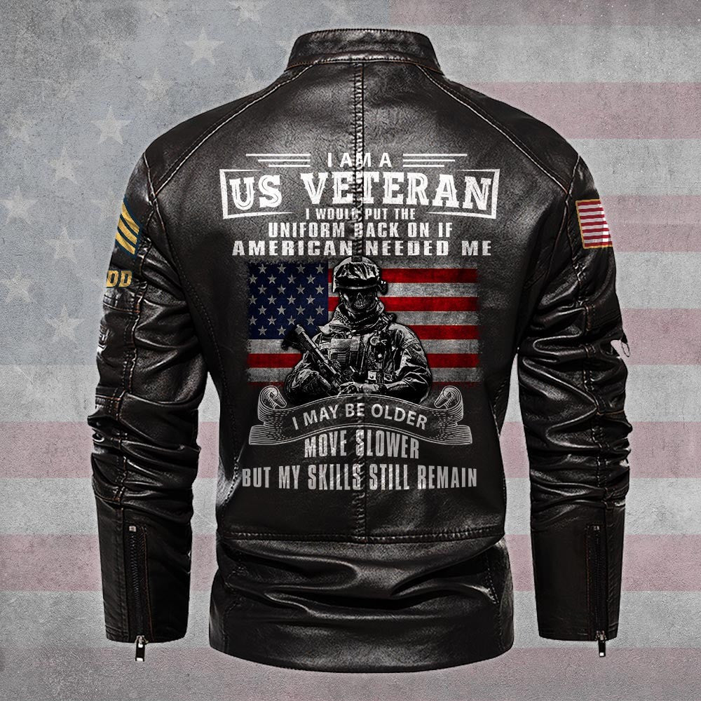 Premium Custom US Army Veteran Leather Jacket VPVC702313, Gifts For Army Veteran, Gifts On Father's Day, Veterans Day.