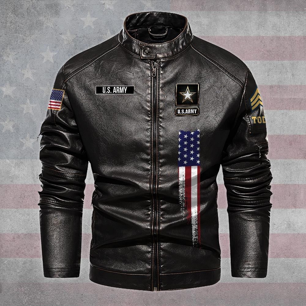Premium Custom US Army Veteran Leather Jacket VPVC702313, Gifts For Army Veteran, Gifts On Father's Day, Veterans Day.