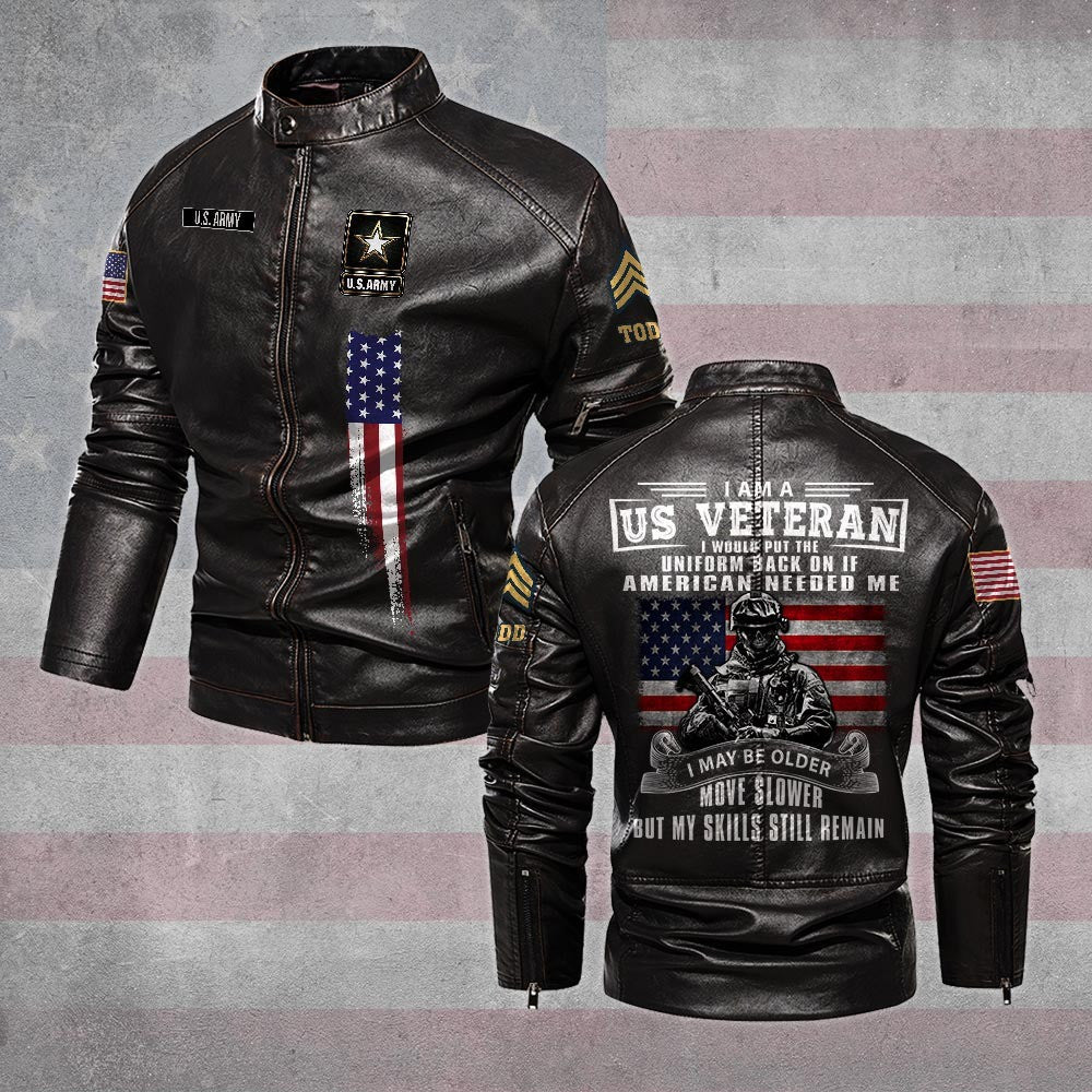 Premium Custom US Army Veteran Leather Jacket VPVC702313, Gifts For Army Veteran, Gifts On Father's Day, Veterans Day.