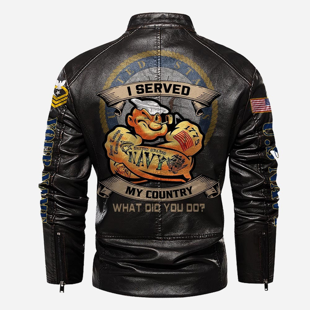 Premium Custom US Navy Veteran Leather Jacket VPVC702316, Gifts For Navy Veteran, Gifts On Father's Day, Veterans Day.