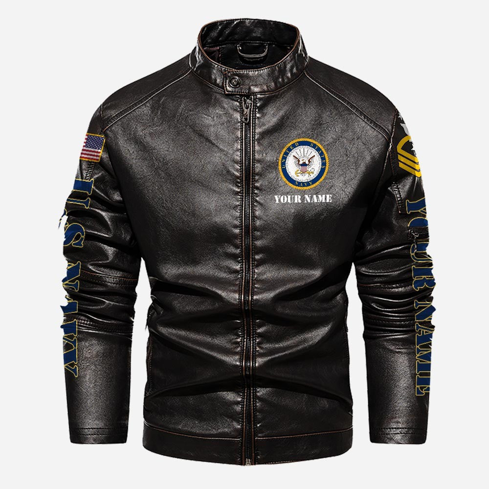 Premium Custom US Navy Veteran Leather Jacket VPVC702316, Gifts For Navy Veteran, Gifts On Father's Day, Veterans Day.