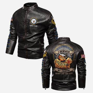 Premium Custom US Navy Veteran Leather Jacket VPVC702316, Gifts For Navy Veteran, Gifts On Father's Day, Veterans Day.