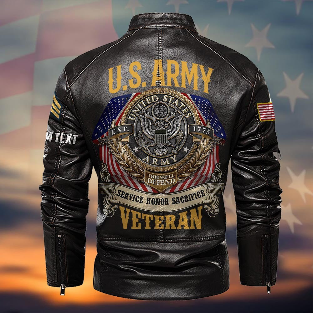 Premium Custom US Army Veteran Leather Jacket VPVC702317, Gifts For Army Veteran, Gifts On Father's Day, Veterans Day.