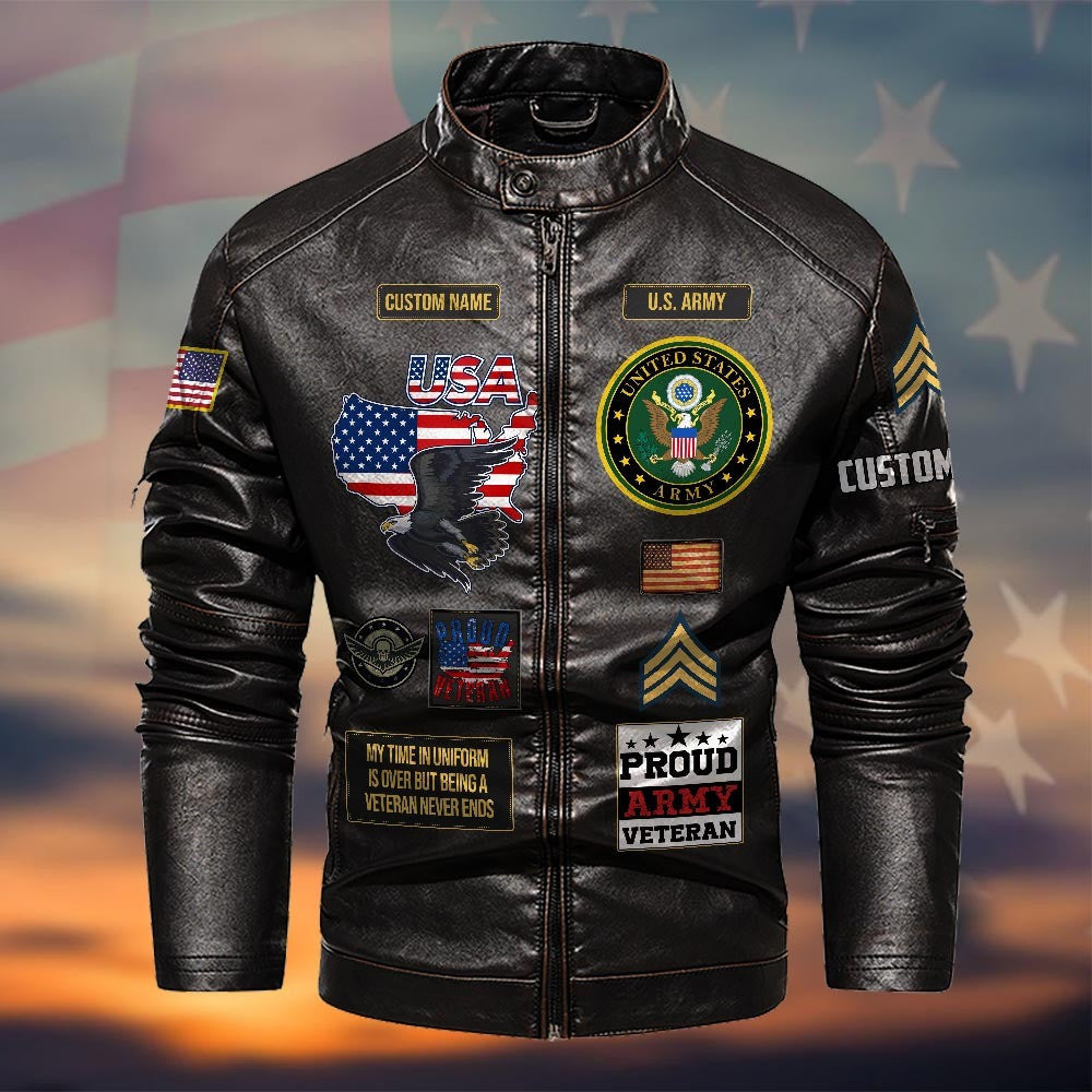 Premium Custom US Army Veteran Leather Jacket VPVC702317, Gifts For Army Veteran, Gifts On Father's Day, Veterans Day.
