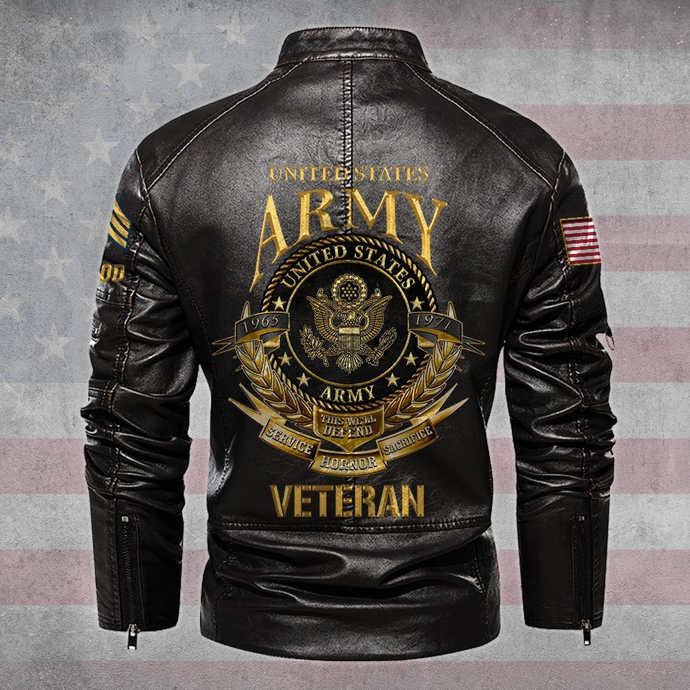 Premium Custom US Army Veteran Leather Jacket VPVC702318, Gifts For Army Veteran, Gifts On Father's Day, Veterans Day.