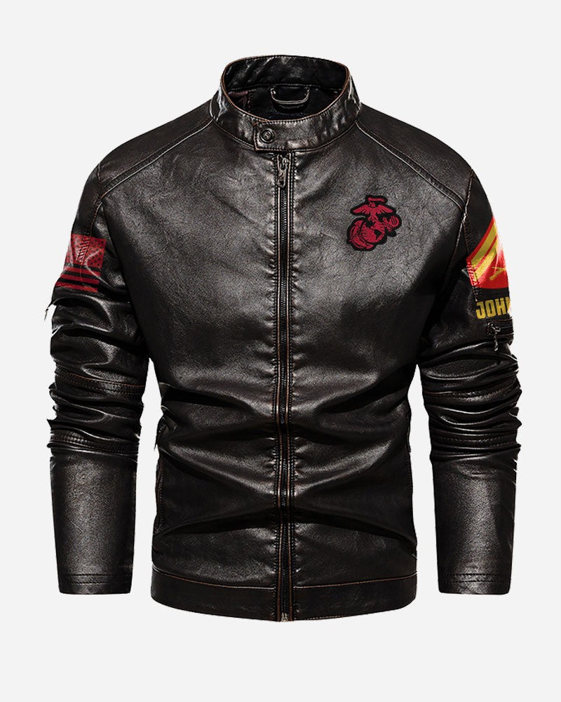Premium Custom USMC Veteran Leather Jacket VPVC702319, Gifts For Marine Veteran, Gifts On Father's Day, Veterans Day.