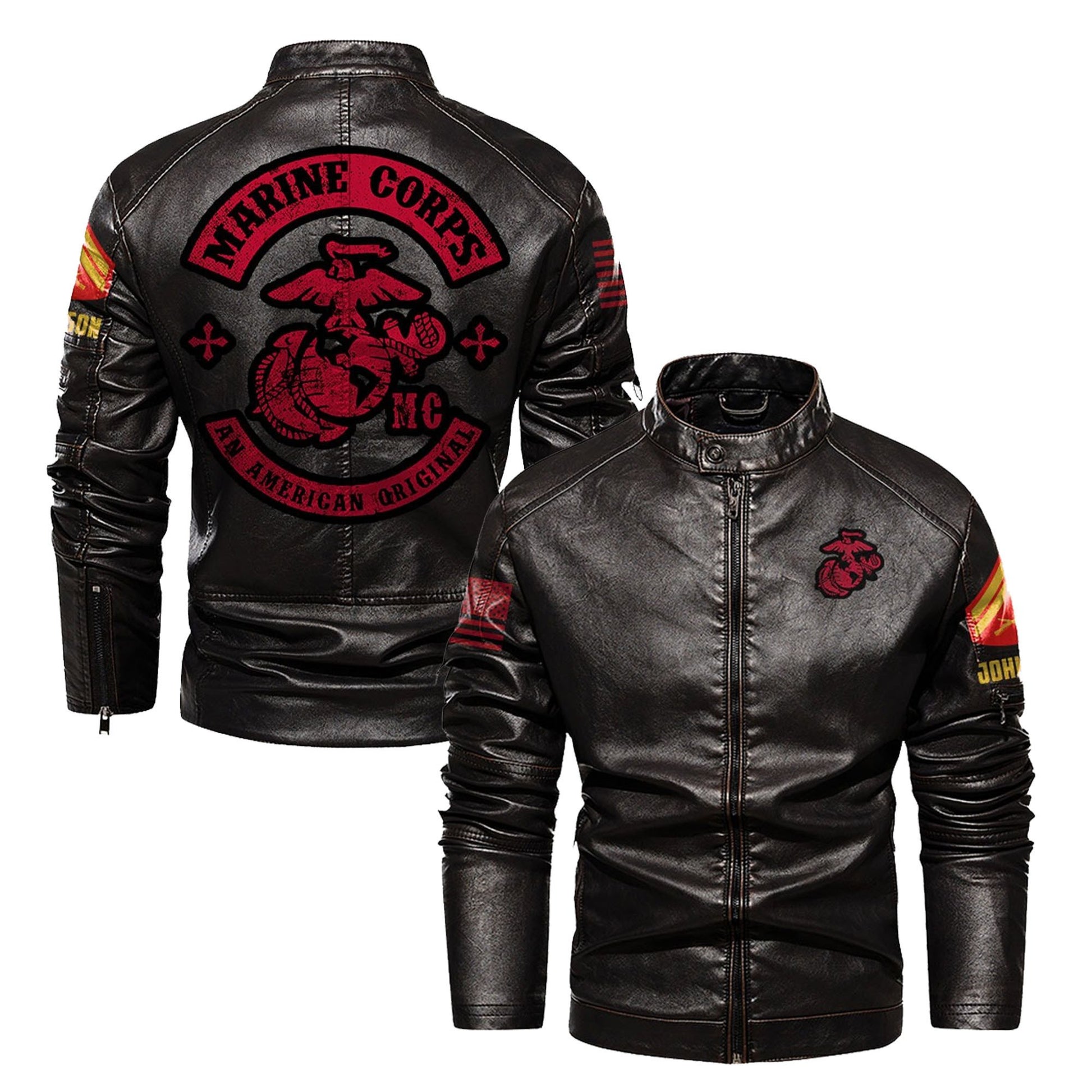 Premium Custom USMC Veteran Leather Jacket VPVC702319, Gifts For Marine Veteran, Gifts On Father's Day, Veterans Day.