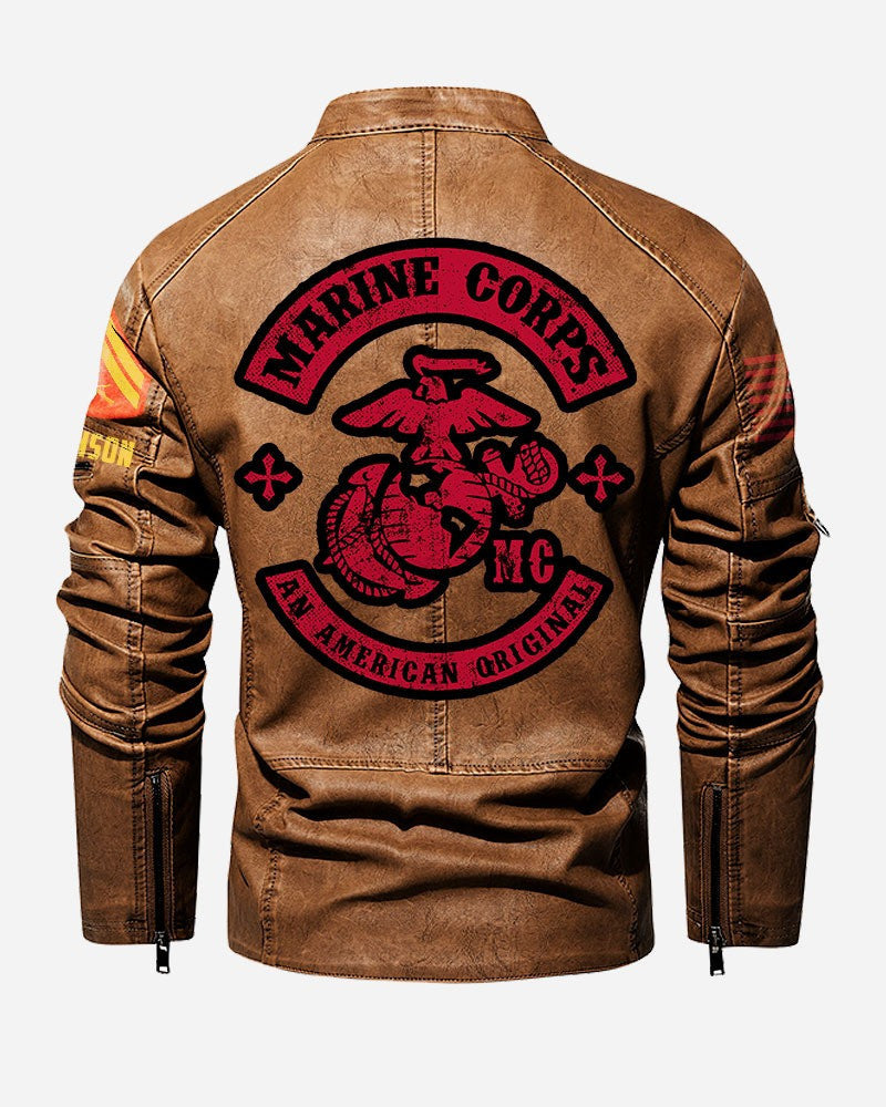 Premium Custom USMC Veteran Leather Jacket VPVC702320, Gifts For Marine Veteran, Gifts On Father's Day, Veterans Day.