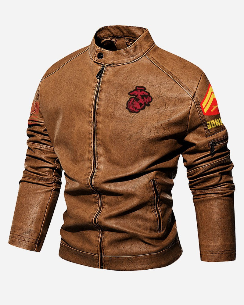 Premium Custom USMC Veteran Leather Jacket VPVC702320, Gifts For Marine Veteran, Gifts On Father's Day, Veterans Day.