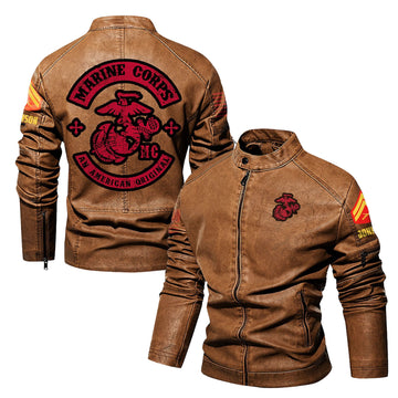 Premium Custom USMC Veteran Leather Jacket VPVC702320, Gifts For Marine Veteran, Gifts On Father's Day, Veterans Day.
