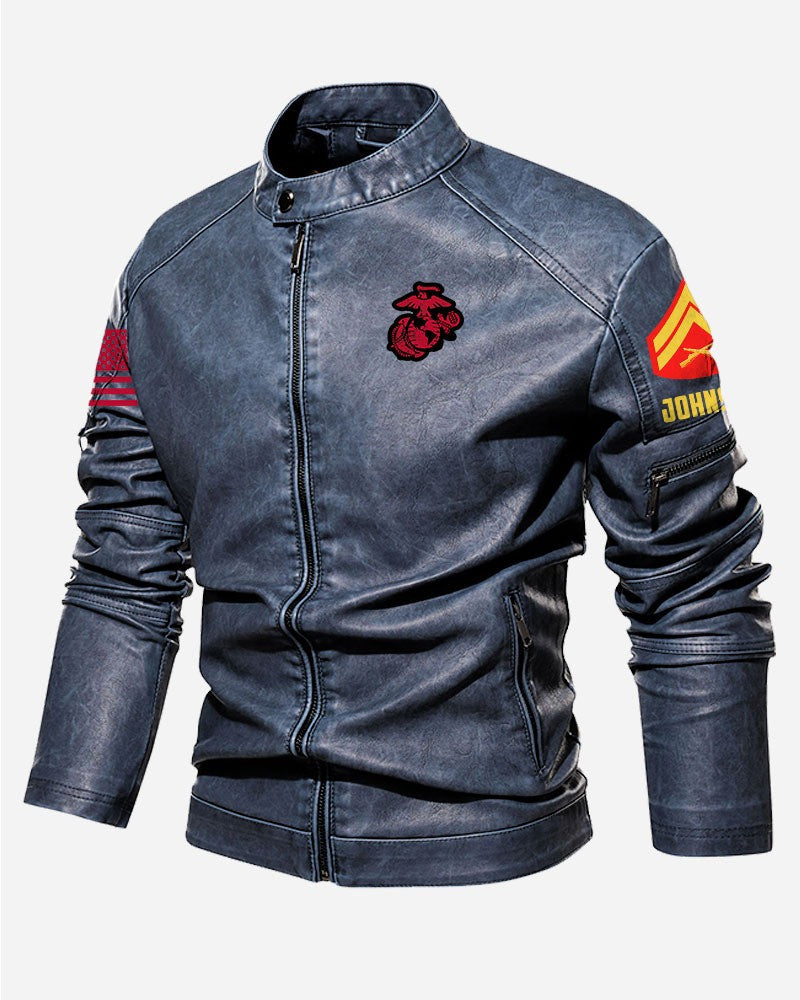 Premium Custom USMC Veteran Leather Jacket VPVC702321, Gifts For Marine Veteran, Gifts On Father's Day, Veterans Day.