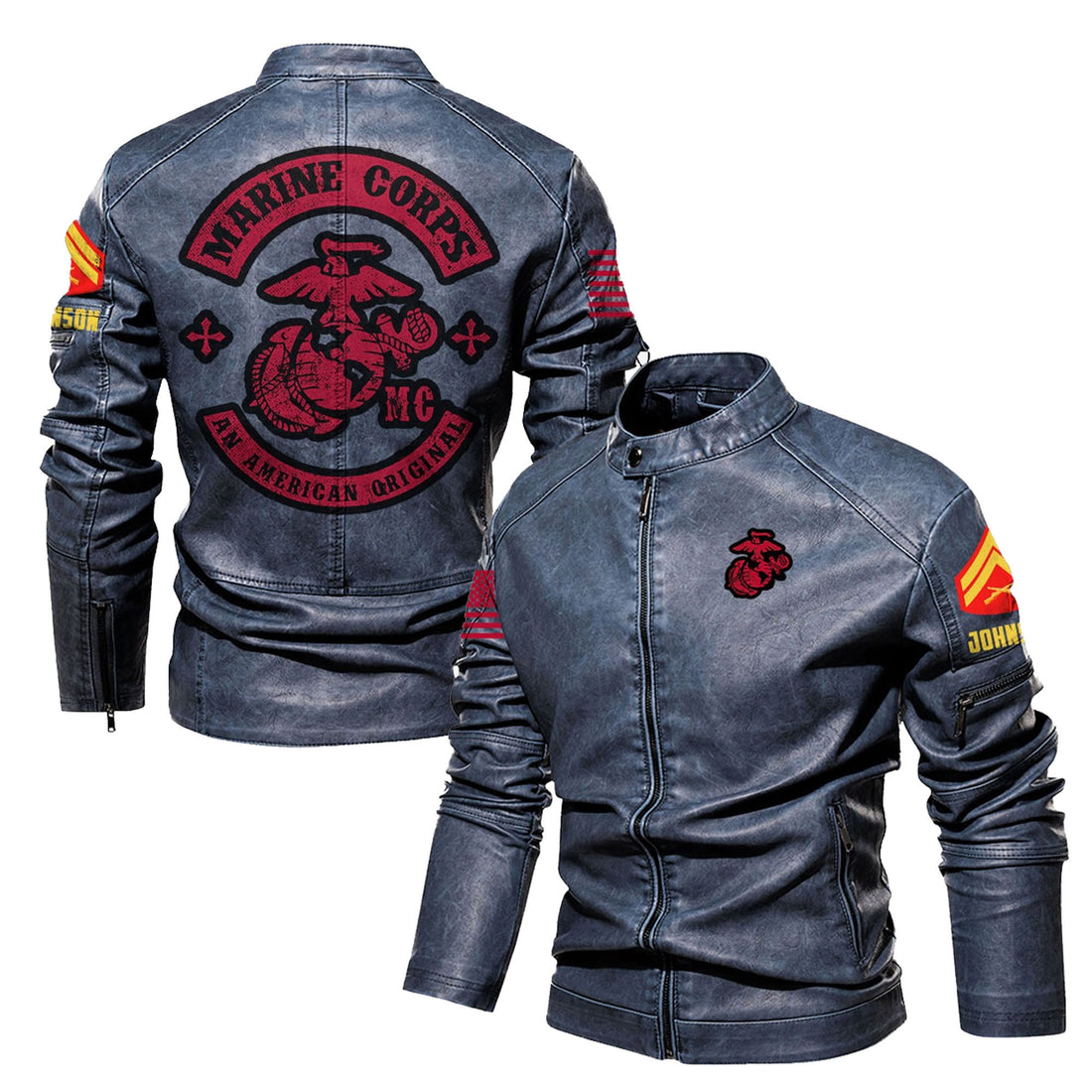 Premium Custom USMC Veteran Leather Jacket VPVC702321, Gifts For Marine Veteran, Gifts On Father's Day, Veterans Day.