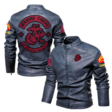 Premium Custom USMC Veteran Leather Jacket VPVC702321, Gifts For Marine Veteran, Gifts On Father's Day, Veterans Day.