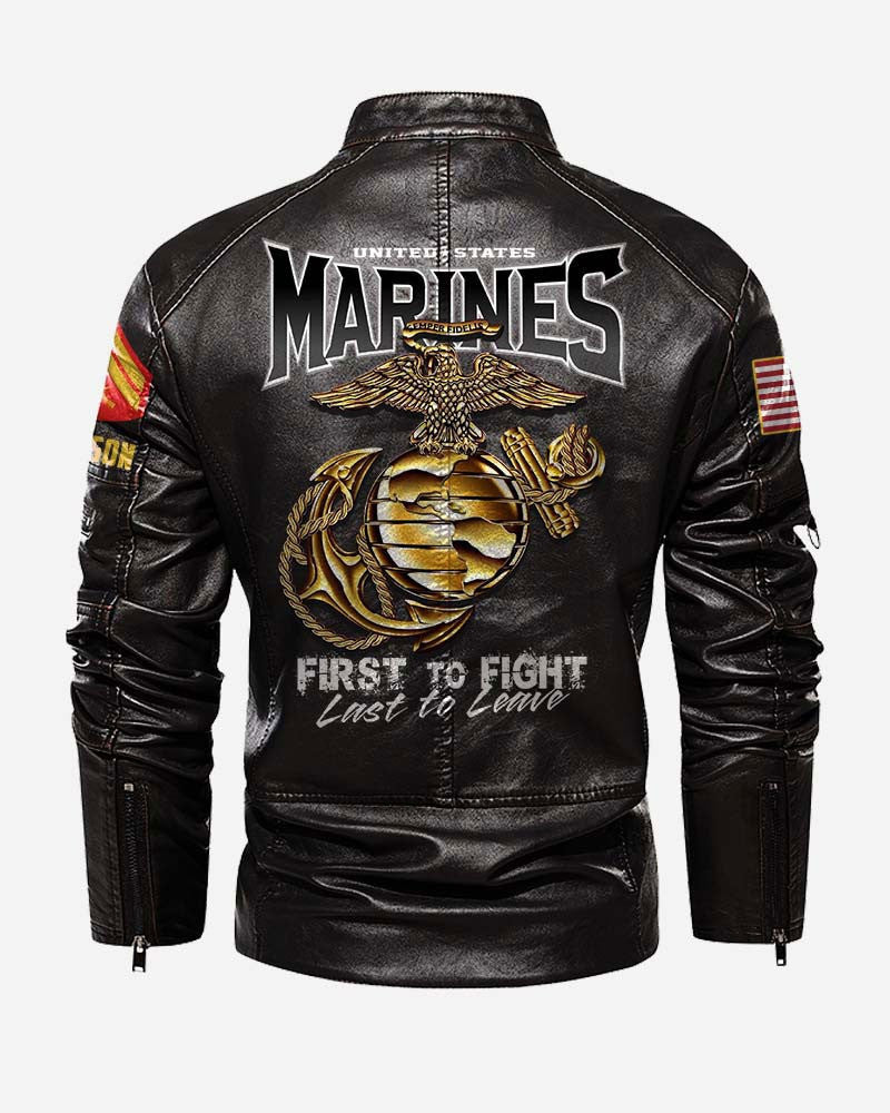 Premium Custom USMC Veteran Leather Jacket VPVC702322, Gifts For Marine Veteran, Gifts On Father's Day, Veterans Day.