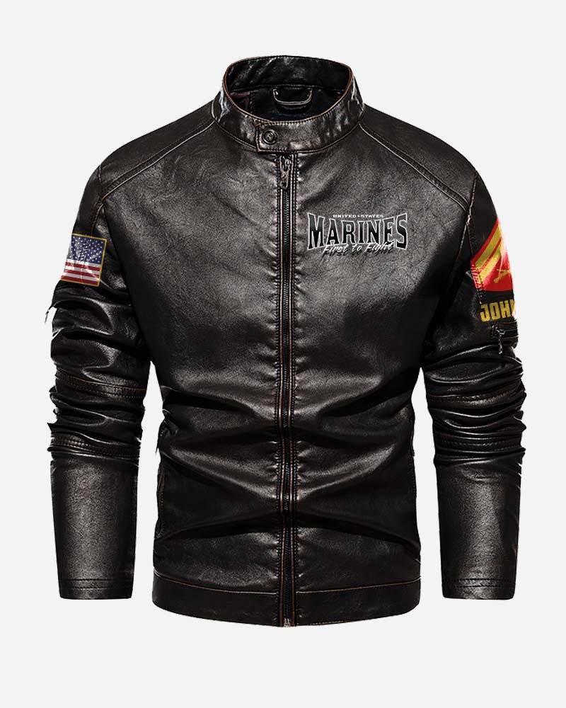 Premium Custom USMC Veteran Leather Jacket VPVC702322, Gifts For Marine Veteran, Gifts On Father's Day, Veterans Day.