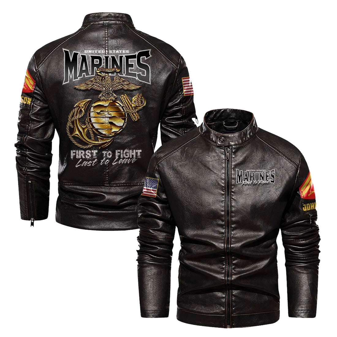 Premium Custom USMC Veteran Leather Jacket VPVC702322, Gifts For Marine Veteran, Gifts On Father's Day, Veterans Day.