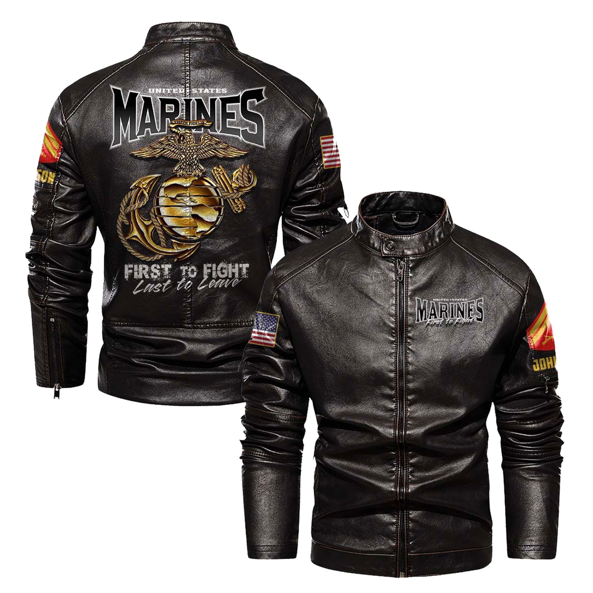 Premium Custom USMC Veteran Leather Jacket VPVC702322, Gifts For Marine Veteran, Gifts On Father's Day, Veterans Day.