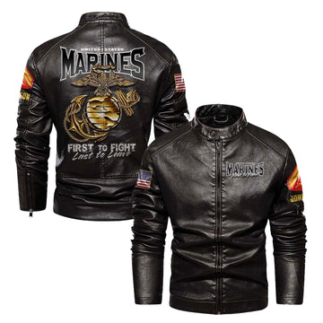 Premium Custom USMC Veteran Leather Jacket VPVC702322, Gifts For Marine Veteran, Gifts On Father's Day, Veterans Day.
