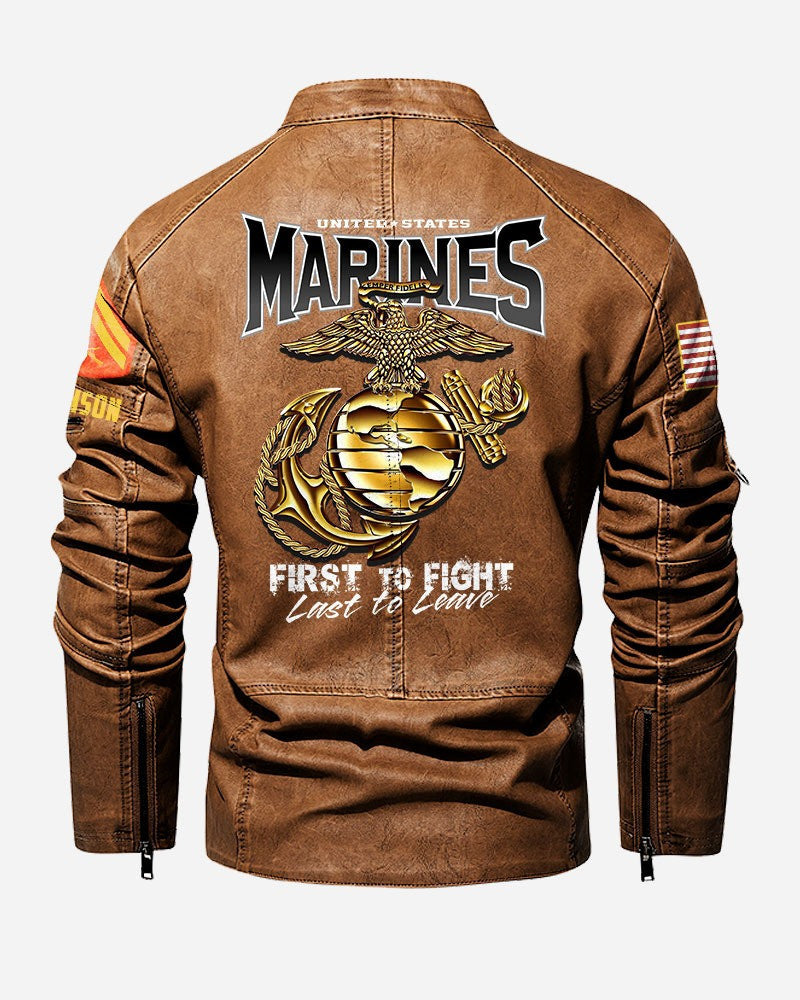 Premium Custom USMC Veteran Leather Jacket VPVC702323, Gifts For Marine Veteran, Gifts On Father's Day, Veterans Day.