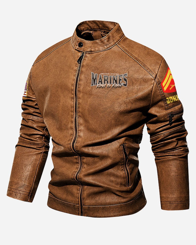 Premium Custom USMC Veteran Leather Jacket VPVC702323, Gifts For Marine Veteran, Gifts On Father's Day, Veterans Day.