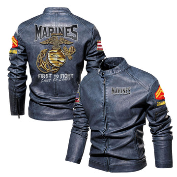 Premium Custom USMC Veteran Leather Jacket VPVC702324, Gifts For Marine Veteran, Gifts On Father's Day, Veterans Day.