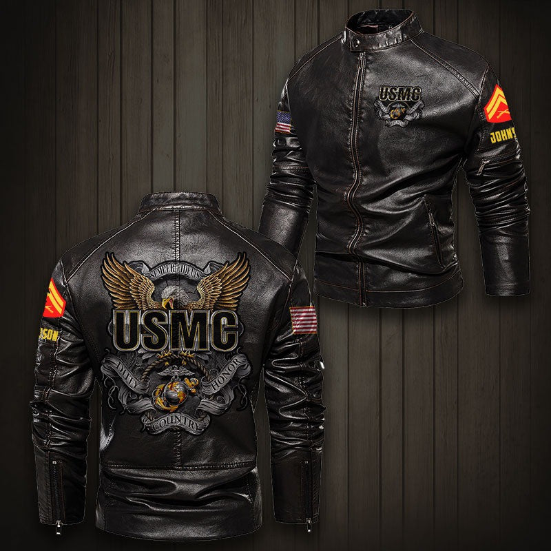 Premium Custom USMC Veteran Leather Jacket VPVC702325, Gifts For Marine Veteran, Gifts On Father's Day, Veterans Day.