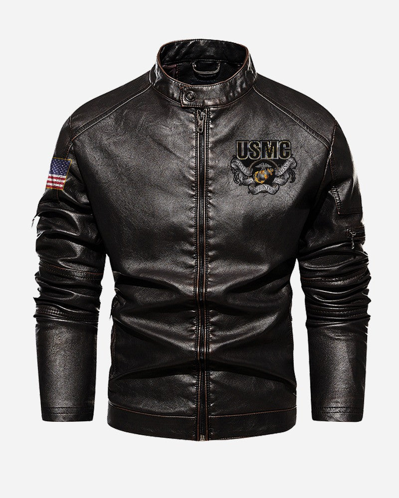 Premium Custom USMC Veteran Leather Jacket VPVC702325, Gifts For Marine Veteran, Gifts On Father's Day, Veterans Day.