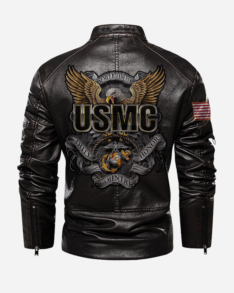 Premium Custom USMC Veteran Leather Jacket VPVC702325, Gifts For Marine Veteran, Gifts On Father's Day, Veterans Day.