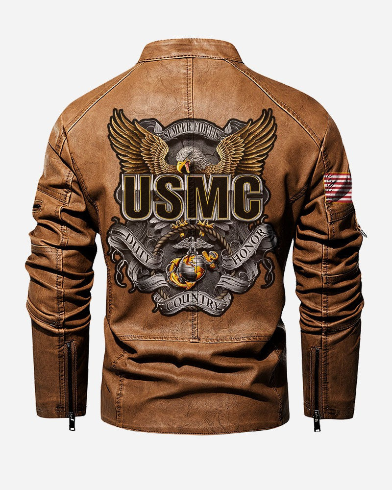 Premium Custom USMC Veteran Leather Jacket VPVC702326, Gifts For Marine Veteran, Gifts On Father's Day, Veterans Day.