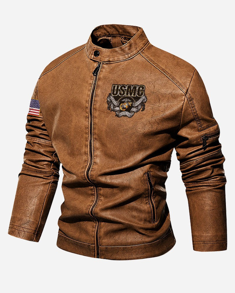 Premium Custom USMC Veteran Leather Jacket VPVC702326, Gifts For Marine Veteran, Gifts On Father's Day, Veterans Day.