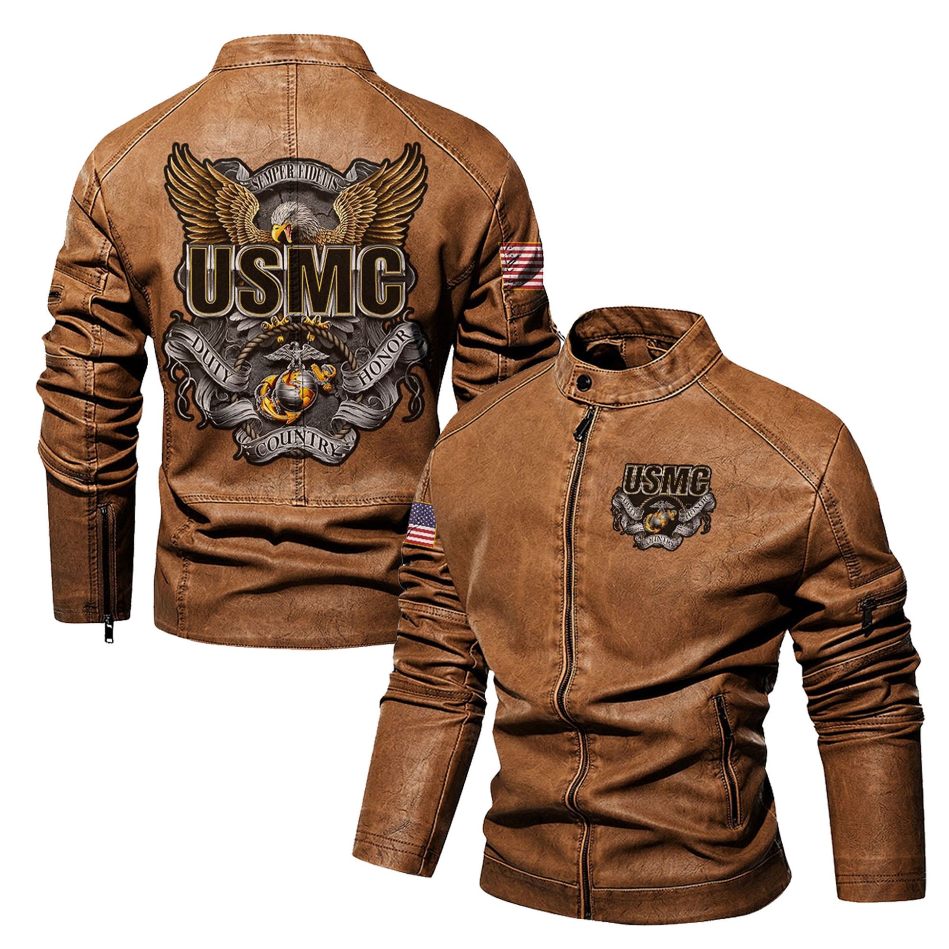 Premium Custom USMC Veteran Leather Jacket VPVC702326, Gifts For Marine Veteran, Gifts On Father's Day, Veterans Day.