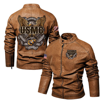 Premium Custom USMC Veteran Leather Jacket VPVC702326, Gifts For Marine Veteran, Gifts On Father's Day, Veterans Day.