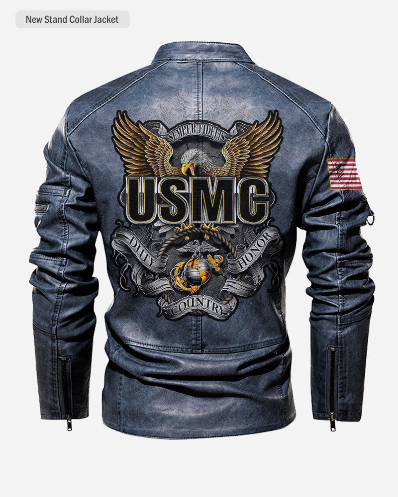 Premium Custom USMC Veteran Leather Jacket VPVC702327, Gifts For Marine Veteran, Gifts On Father's Day, Veterans Day.