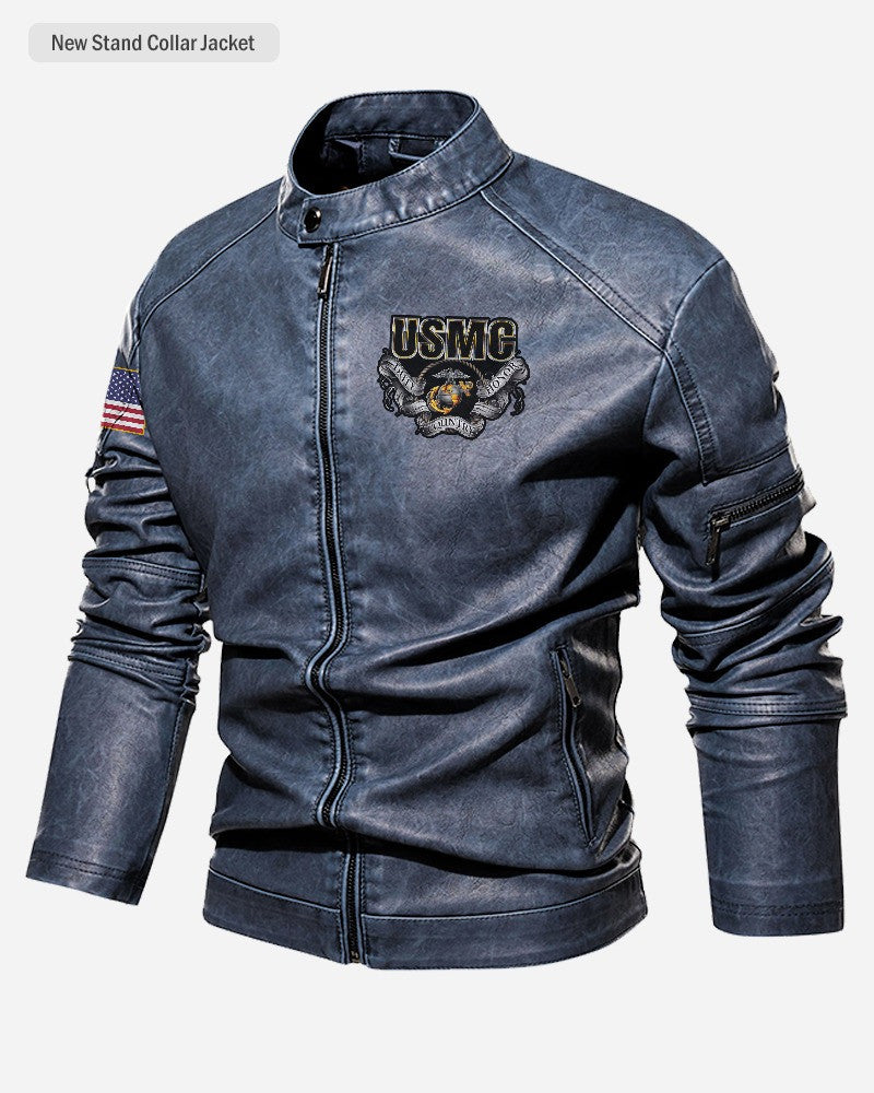 Premium Custom USMC Veteran Leather Jacket VPVC702327, Gifts For Marine Veteran, Gifts On Father's Day, Veterans Day.