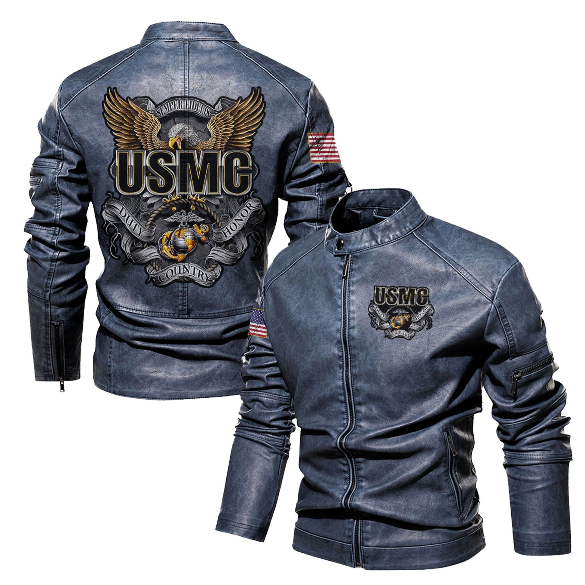 Premium Custom USMC Veteran Leather Jacket VPVC702327, Gifts For Marine Veteran, Gifts On Father's Day, Veterans Day.