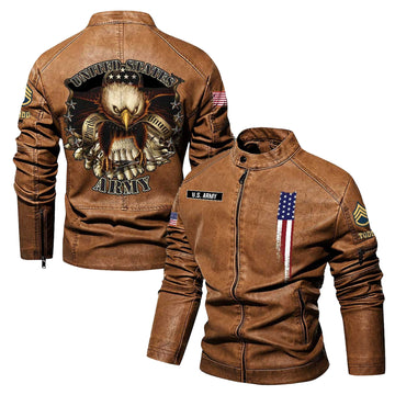 Premium Custom US Army Veteran Leather Jacket VPVC702329, Gifts For Army Veteran, Gifts On Father's Day, Veterans Day.