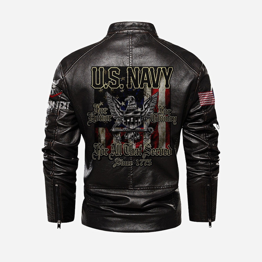 Premium Custom US Navy Veteran Leather Jacket VPVC702331, Gifts For Navy Veteran, Gifts On Father's Day, Veterans Day.