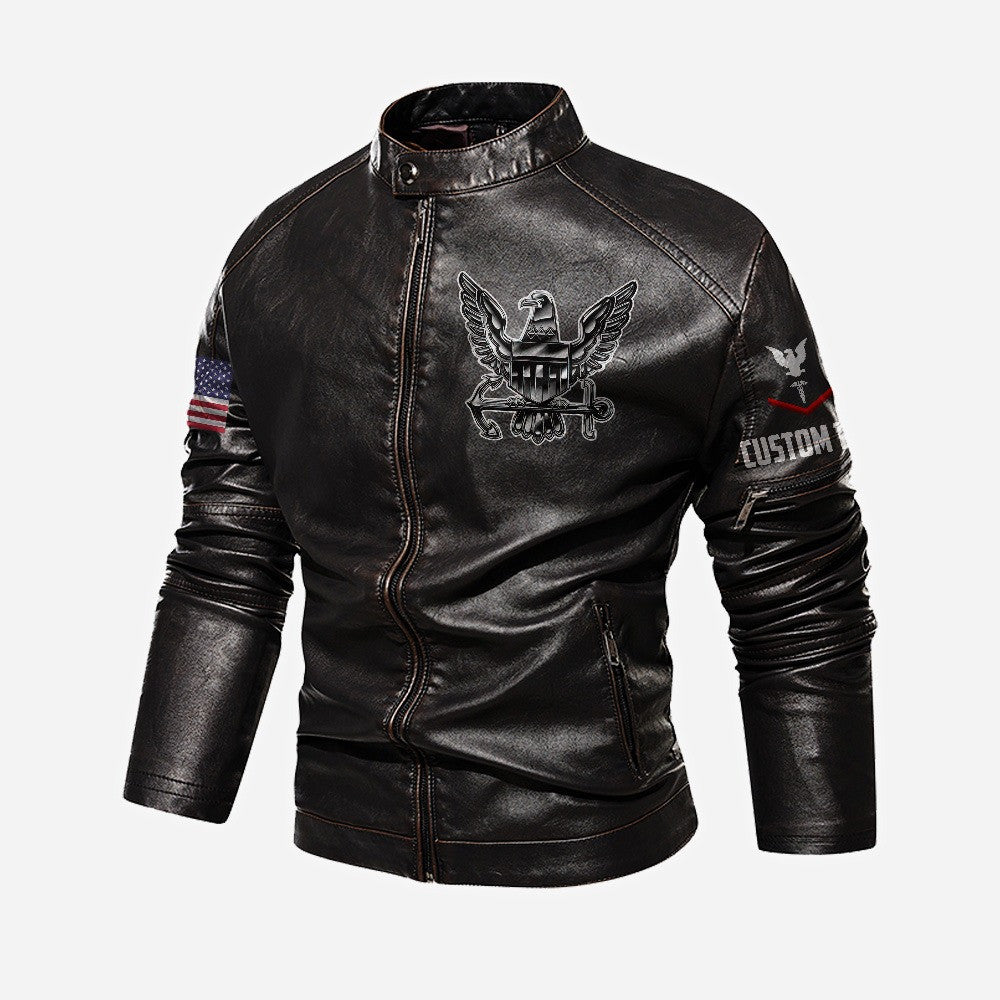 Premium Custom US Navy Veteran Leather Jacket VPVC702331, Gifts For Navy Veteran, Gifts On Father's Day, Veterans Day.