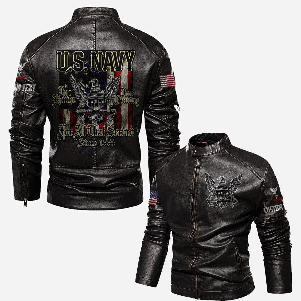 Premium Custom US Navy Veteran Leather Jacket VPVC702331, Gifts For Navy Veteran, Gifts On Father's Day, Veterans Day.