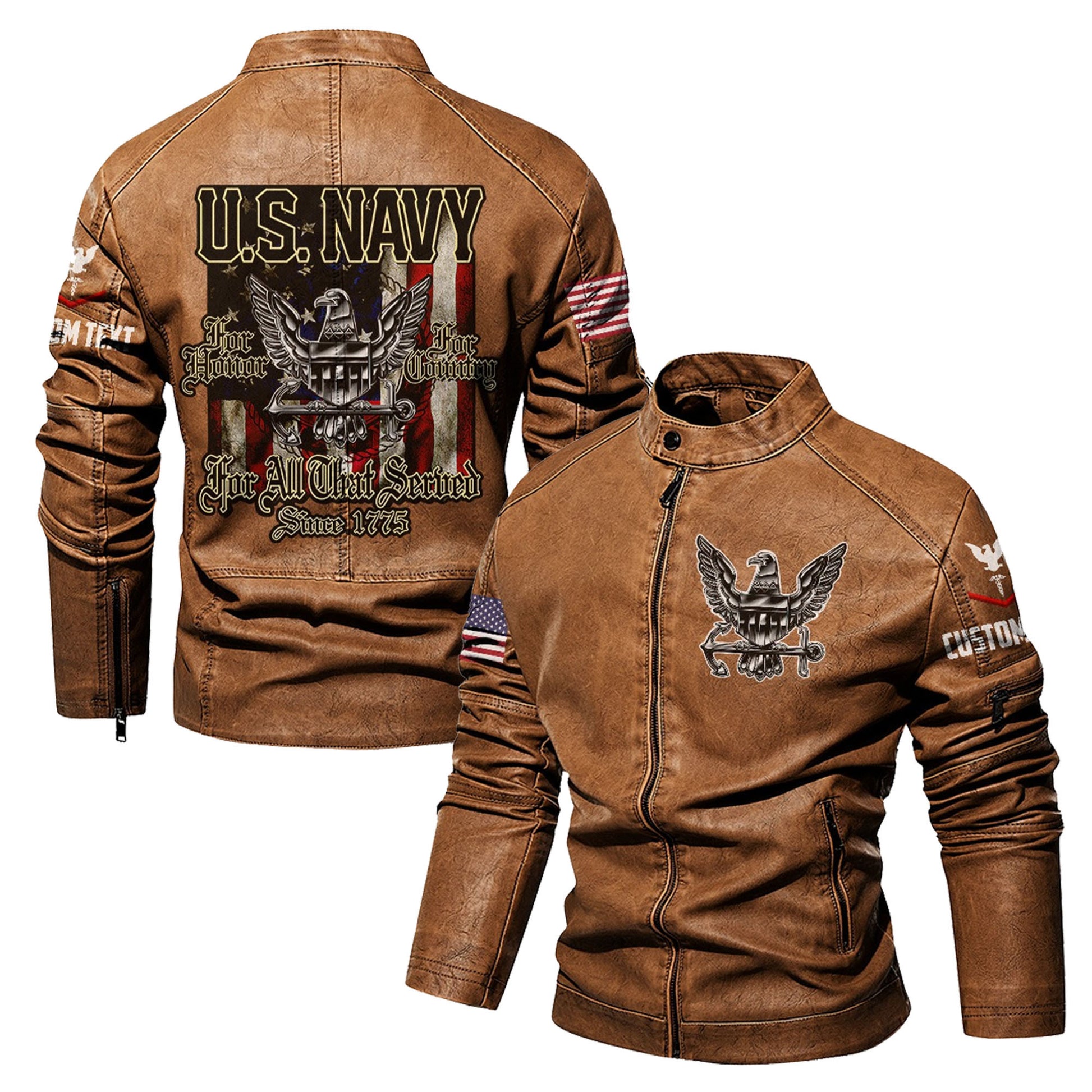 Premium Custom US Navy Veteran Leather Jacket VPVC702332, Gifts For Navy Veteran, Gifts On Father's Day, Veterans Day.