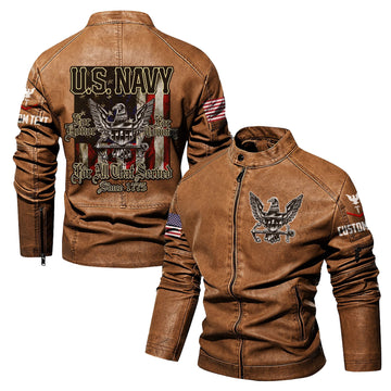 Premium Custom US Navy Veteran Leather Jacket VPVC702332, Gifts For Navy Veteran, Gifts On Father's Day, Veterans Day.