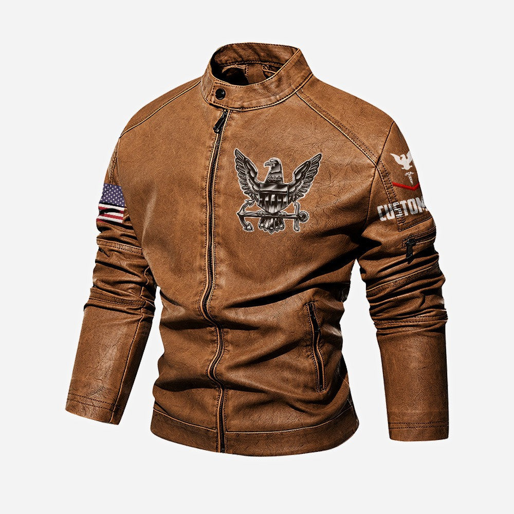 Premium Custom US Navy Veteran Leather Jacket VPVC702332, Gifts For Navy Veteran, Gifts On Father's Day, Veterans Day.