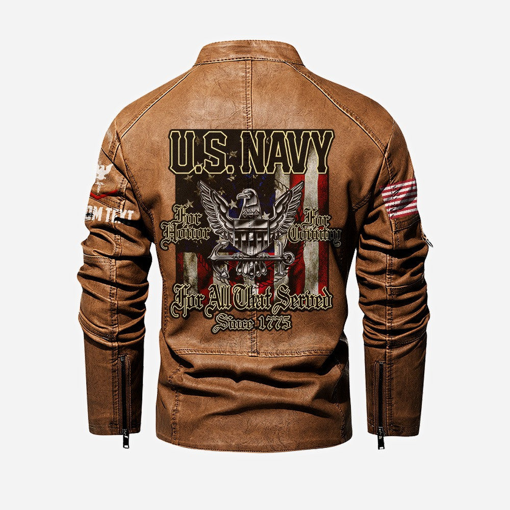 Premium Custom US Navy Veteran Leather Jacket VPVC702332, Gifts For Navy Veteran, Gifts On Father's Day, Veterans Day.