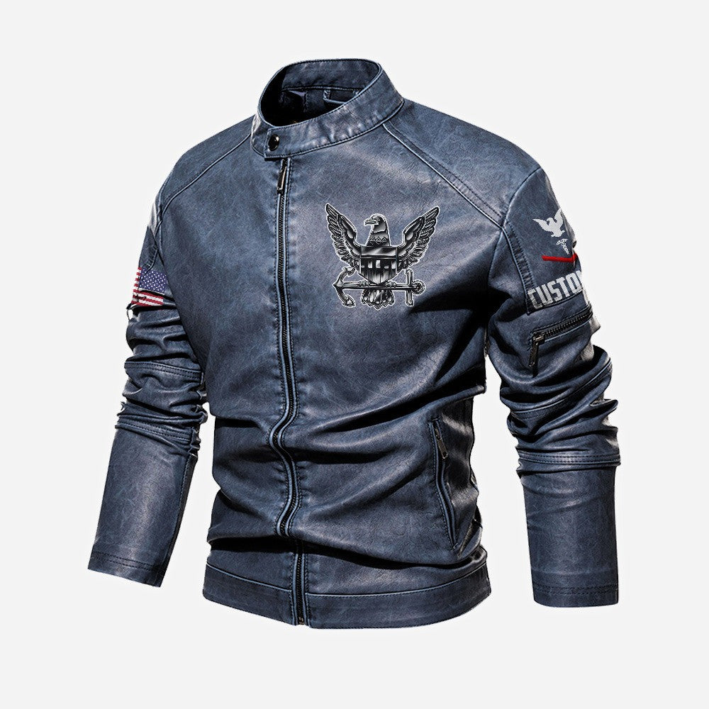 Premium Custom US Navy Veteran Leather Jacket VPVC702333, Gifts For Navy Veteran, Gifts On Father's Day, Veterans Day.